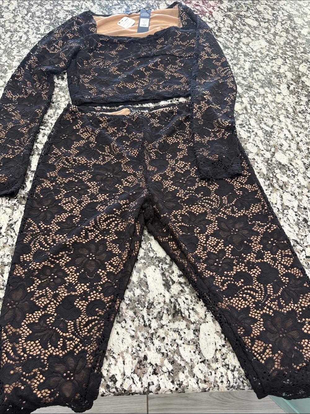 Fashion Nova Black Floral Lace Wide Leg Jumpsuit